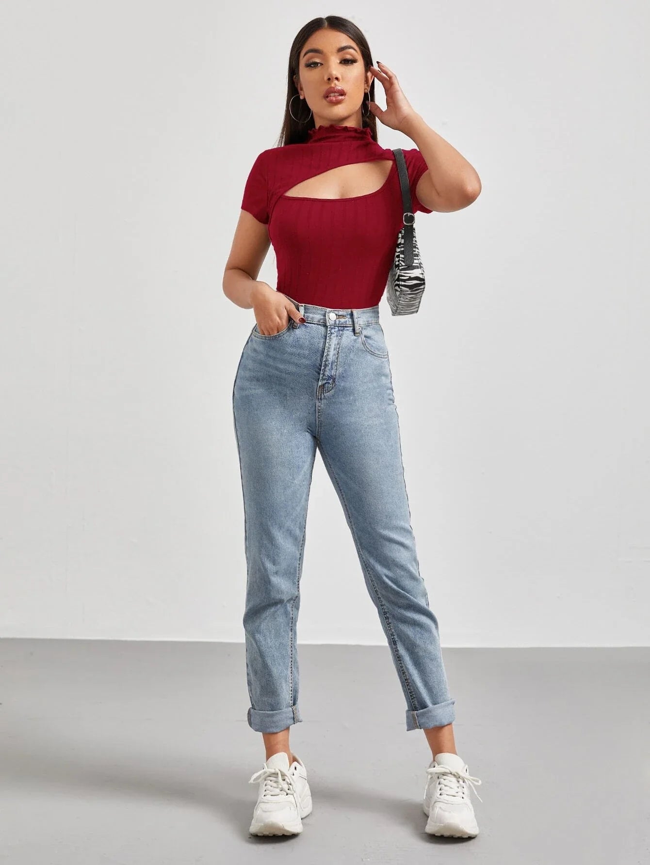 Buy SHEIN Unity Cutout Detail Solid Tee in Pakistan