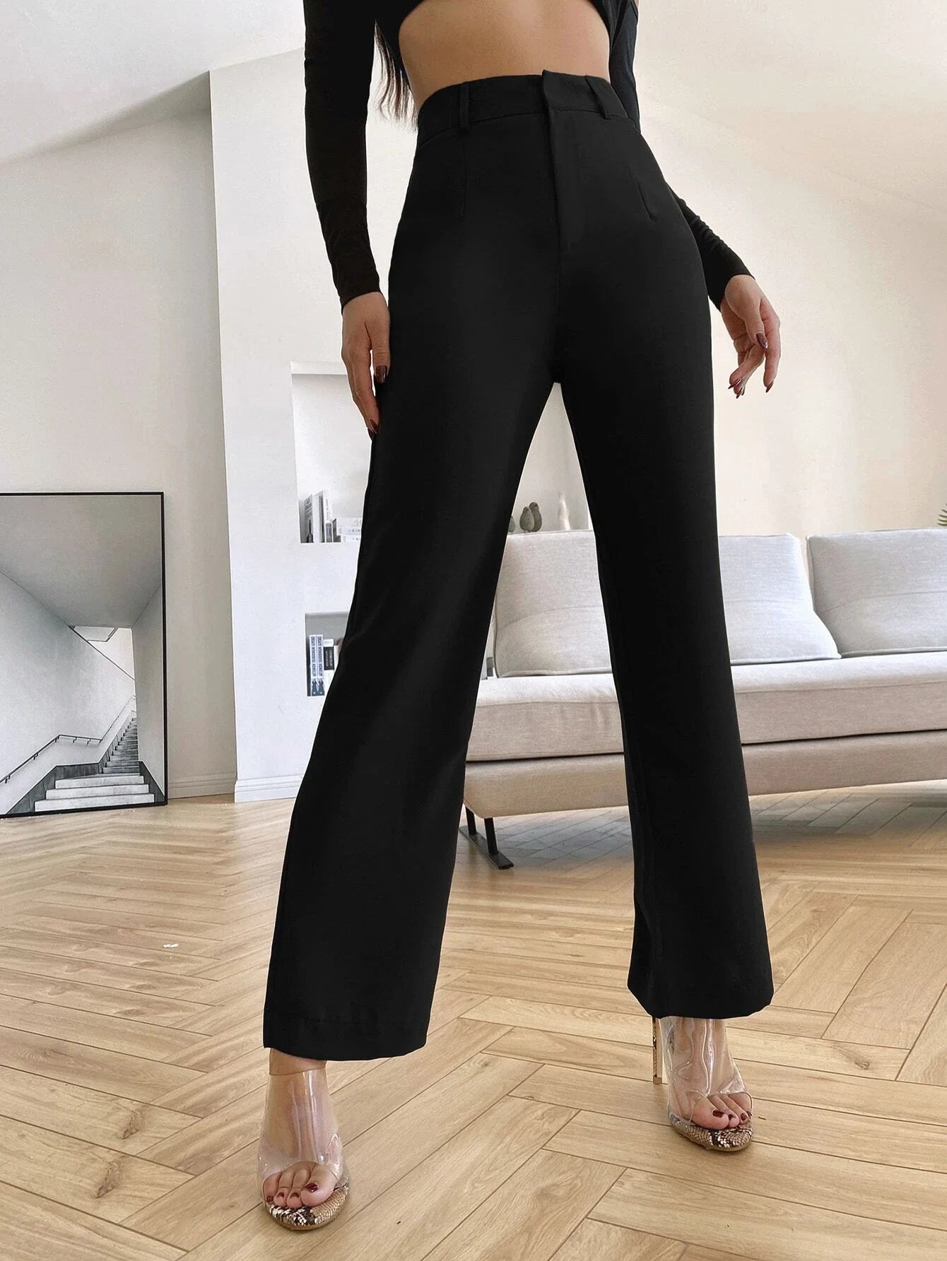 Buy SHEIN BAE Solid High Rise Tailored Pants in Pakistan