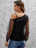 Buy Shein Contrast Dobby Mesh Sleeve Asymmetrical Neck Blouse in Pakistan