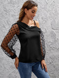 Buy Shein Contrast Dobby Mesh Sleeve Asymmetrical Neck Blouse in Pakistan