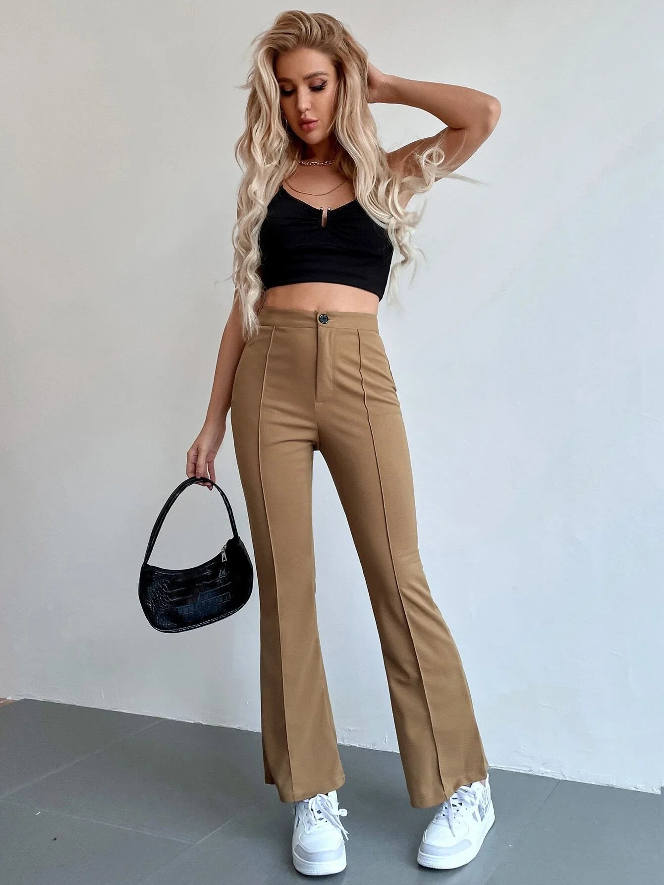 Buy Shein Seam Front High Waist Flare Leg Pants in Pakistan