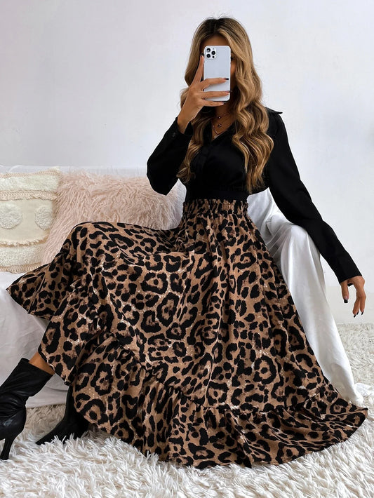 Buy SHEIN Leopard Print Ruffle Hem Skirt in Pakistan