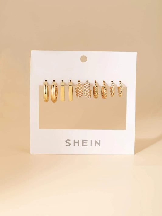 Buy Shein 5pairs Faux Pearl Decor Hoop Earrings in Pakistan