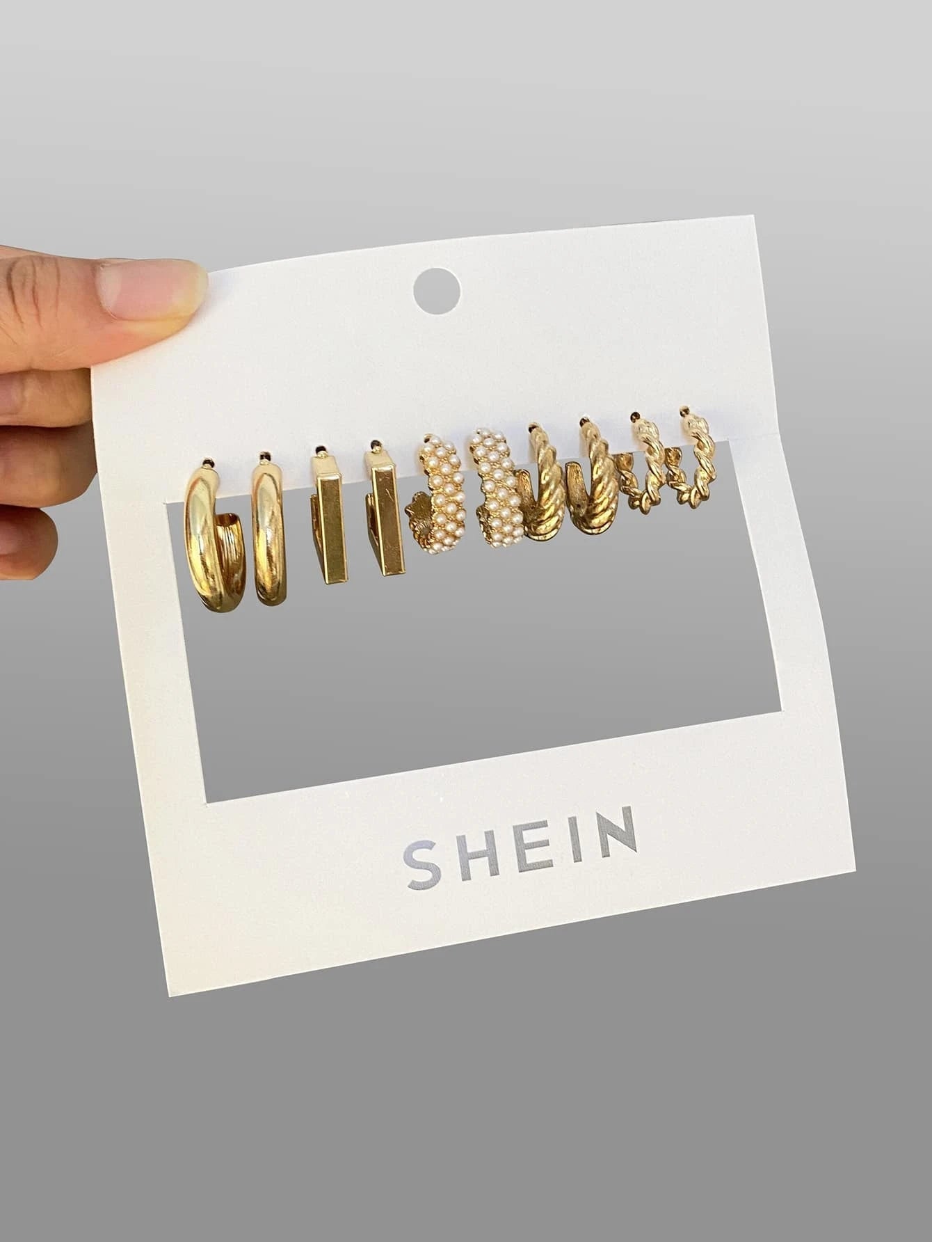 Buy Shein 5pairs Faux Pearl Decor Hoop Earrings in Pakistan