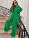 Buy SHEIN Frenchy Drop Shoulder Button Front Blouse & Wide Leg Pants in Pakistan