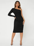 Buy SHEIN SXY One Shoulder Ruched Bodycon Dress in Pakistan