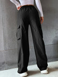 Buy SHEIN EZwear Solid High Waist Flap Pocket Cargo Pants in Pakistan