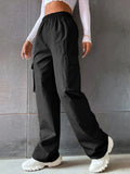 Buy SHEIN EZwear Solid High Waist Flap Pocket Cargo Pants in Pakistan