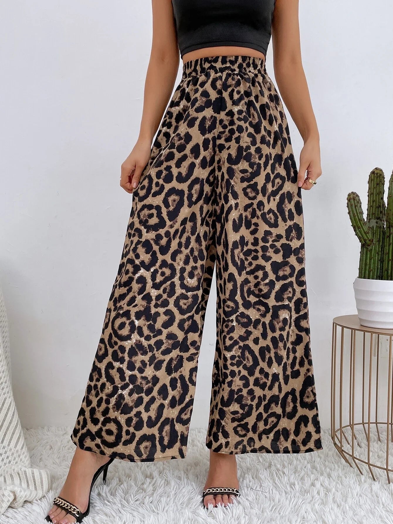 Buy SHEIN VCAY Leopard Print Wide Leg Pants in Pakistan