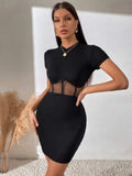 Buy SHEIN Mesh Insert Mock Neck Bodycon Dress in Pakistan