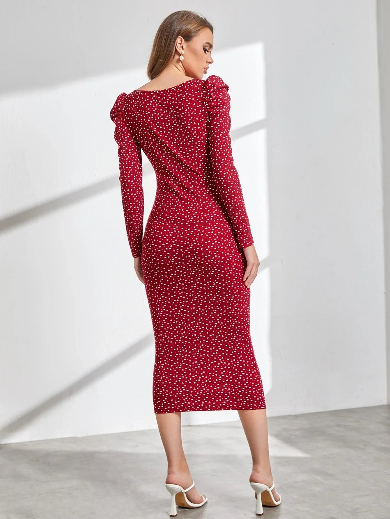 Buy SHEIN Confetti Heart Print Gigot Sleeve Dress Without Belt in Pakistan