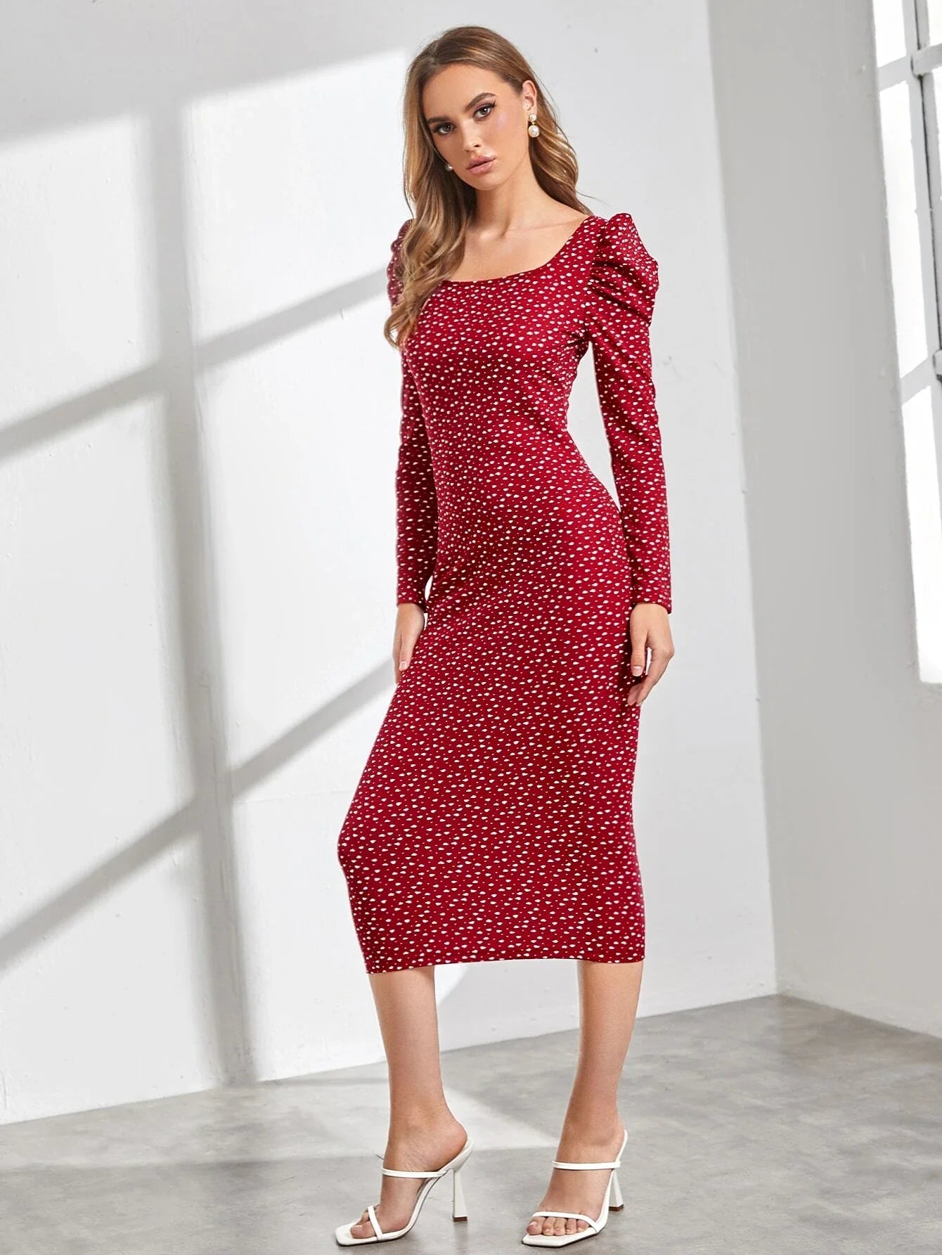 Buy SHEIN Confetti Heart Print Gigot Sleeve Dress Without Belt in Pakistan