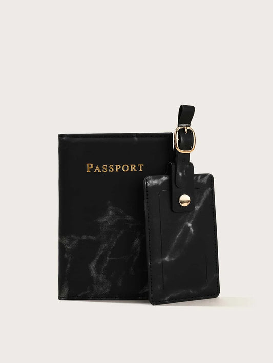 Buy SHEIN Letter Graphic Marble Graphic Passport Case With Luggage Tag in Pakistan