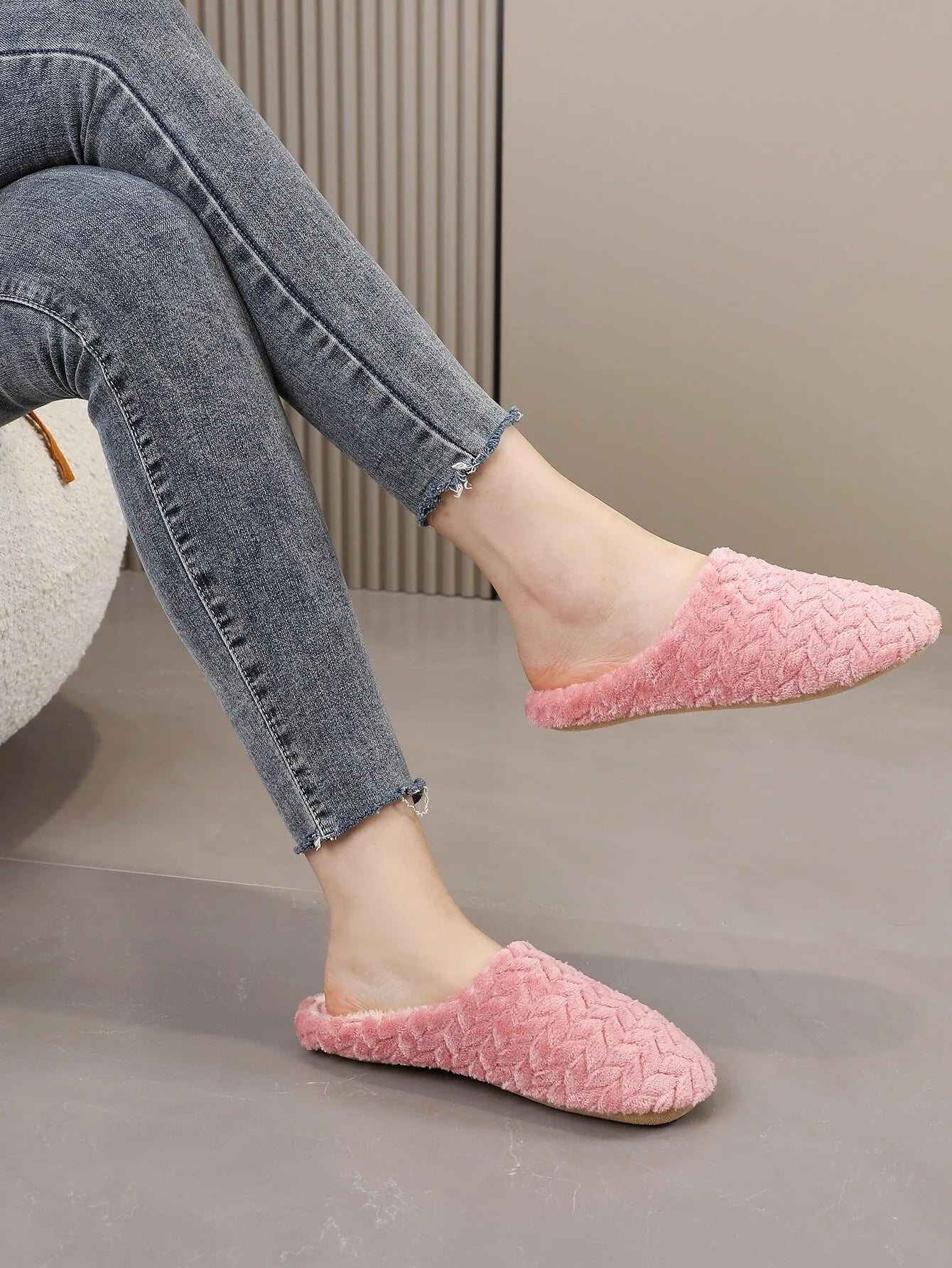 Buy SHEIN Cable Textured Fluffy Bedroom Slippers in Pakistan