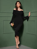 Buy SHEIN Modely Off Shoulder Flounce Sleeve Split Back Dress in Pakistan