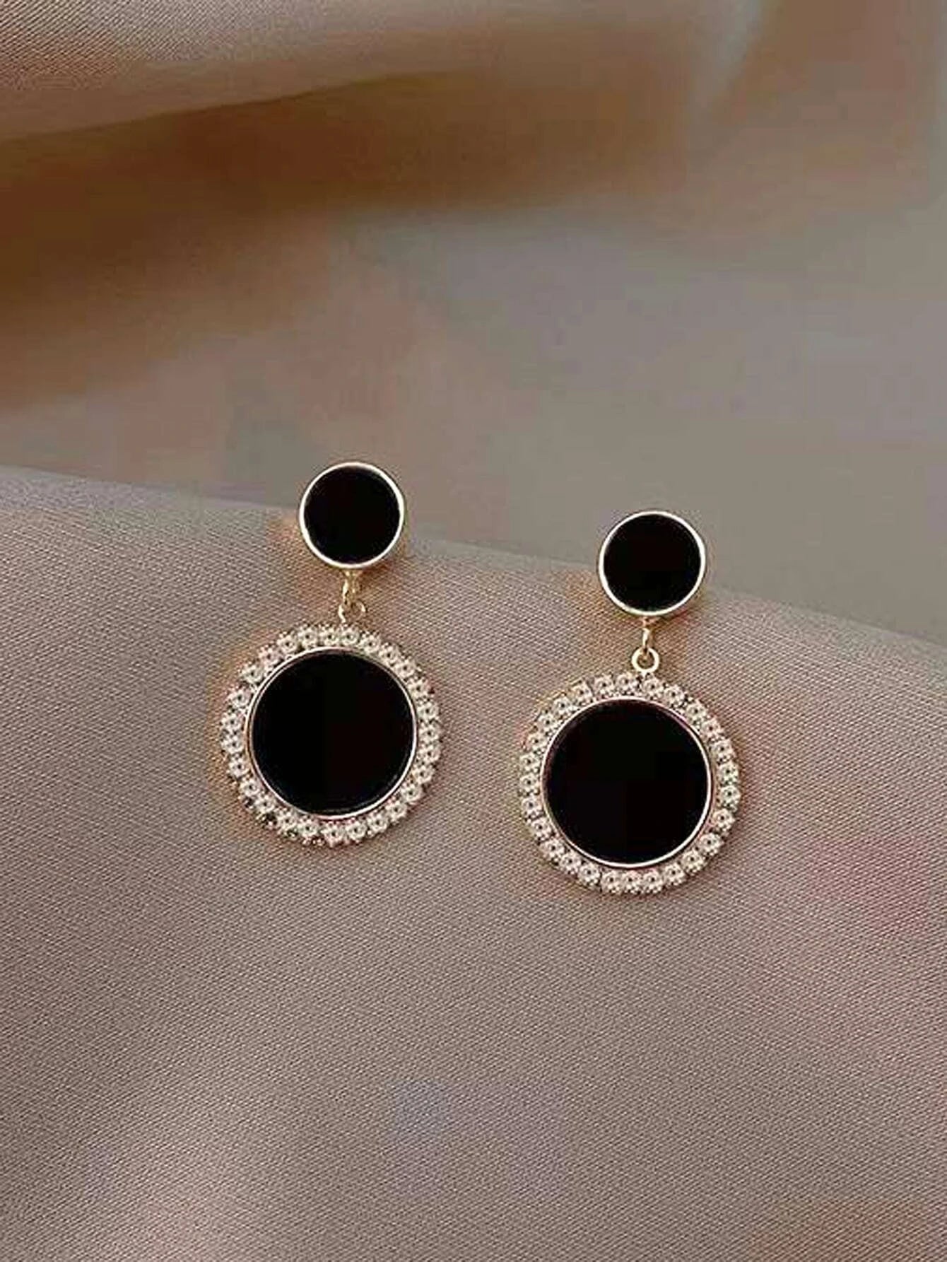 Buy Shein Rhinestone Decor Round Drop Earrings in Pakistan