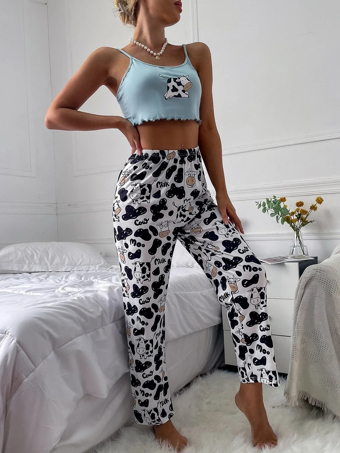 Buy SHEIN Cartoon & Letter Graphic PJ Set in Pakistan