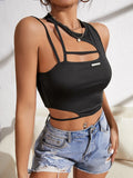 Buy SHEIN Asymmetrical Neck Patch Detail Racerback Crop Top in Pakistan