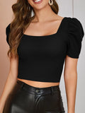 Buy SHEIN Solid Puff Sleeve Crop Top in Pakistan