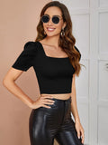 Buy SHEIN Solid Puff Sleeve Crop Top in Pakistan