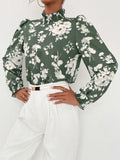 Buy SHEIN Floral Print Stand Collar Bishop Sleeve Blouse in Pakistan