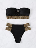 Buy SHEIN Stitch Detail Ring Linked Bandeau Bikini Swimsuit in Pakistan