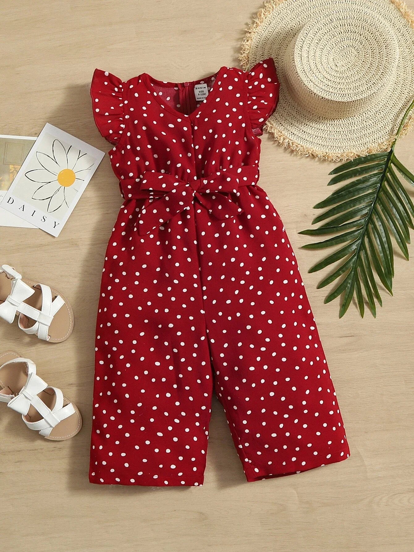 Buy SHEIN Baby Polka Dot Ruffle Sleeve Belted Jumpsuit in Pakistan