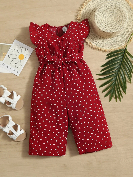 Buy SHEIN Baby Polka Dot Ruffle Sleeve Belted Jumpsuit in Pakistan