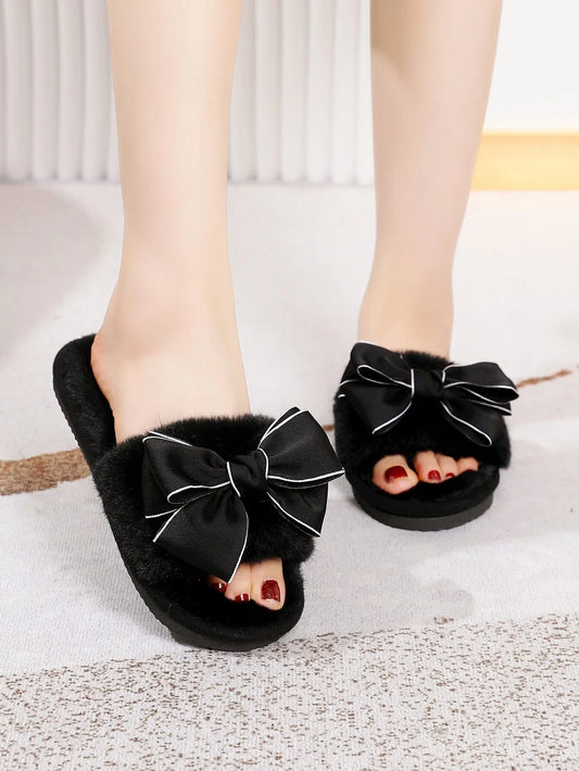 Buy SHEIN Bow Decor Fluffy Bedroom Slippers in Pakistan