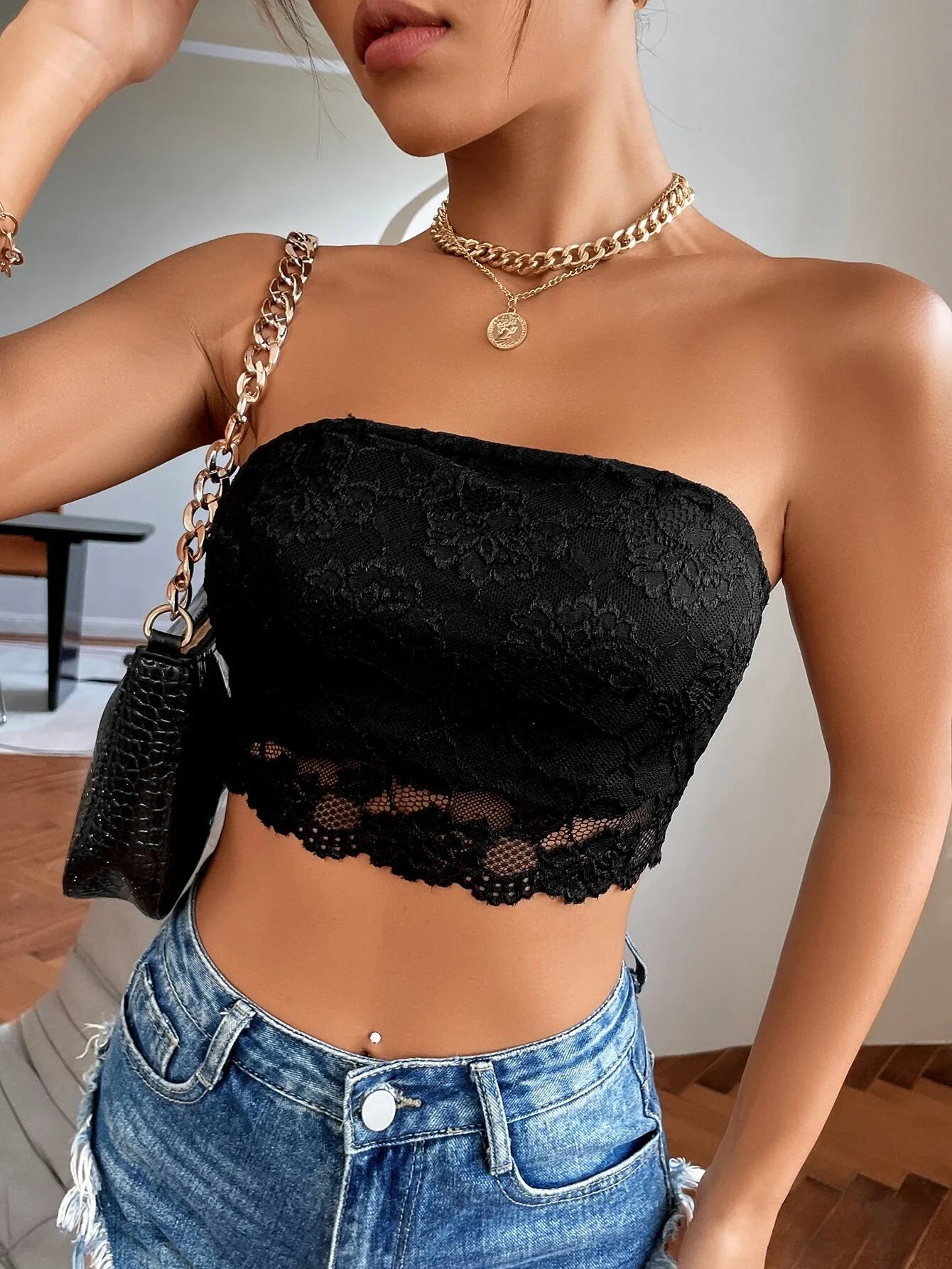 Buy SHEIN SXY Backless Lace Crop Tube Top in Pakistan