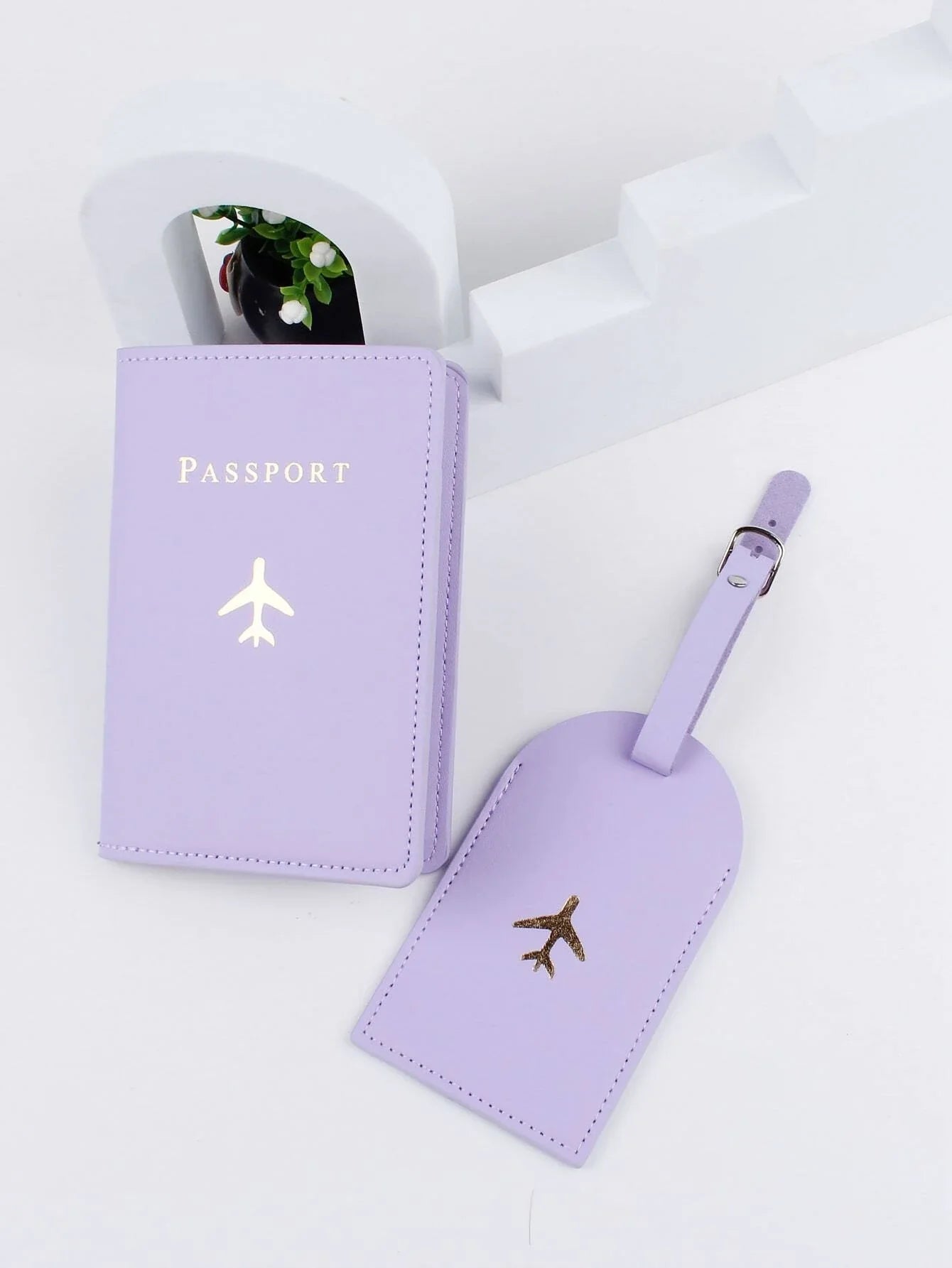 Buy Shein Plane & Letter Graphic Passport Case With Luggage Tag in Pakistan