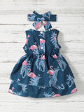 Buy SHEIN Baby Flamingo Print Layered Hem A Line Dress With Headband in Pakistan