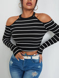 Buy SHEIN EZwear Striped Cold Shoulder Crop Tee in Pakistan