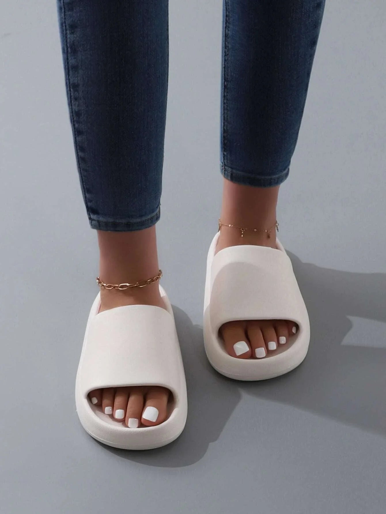 Buy SHEIN Fashion White Slippers For Women, Minimalist Single Band Slides in Pakistan