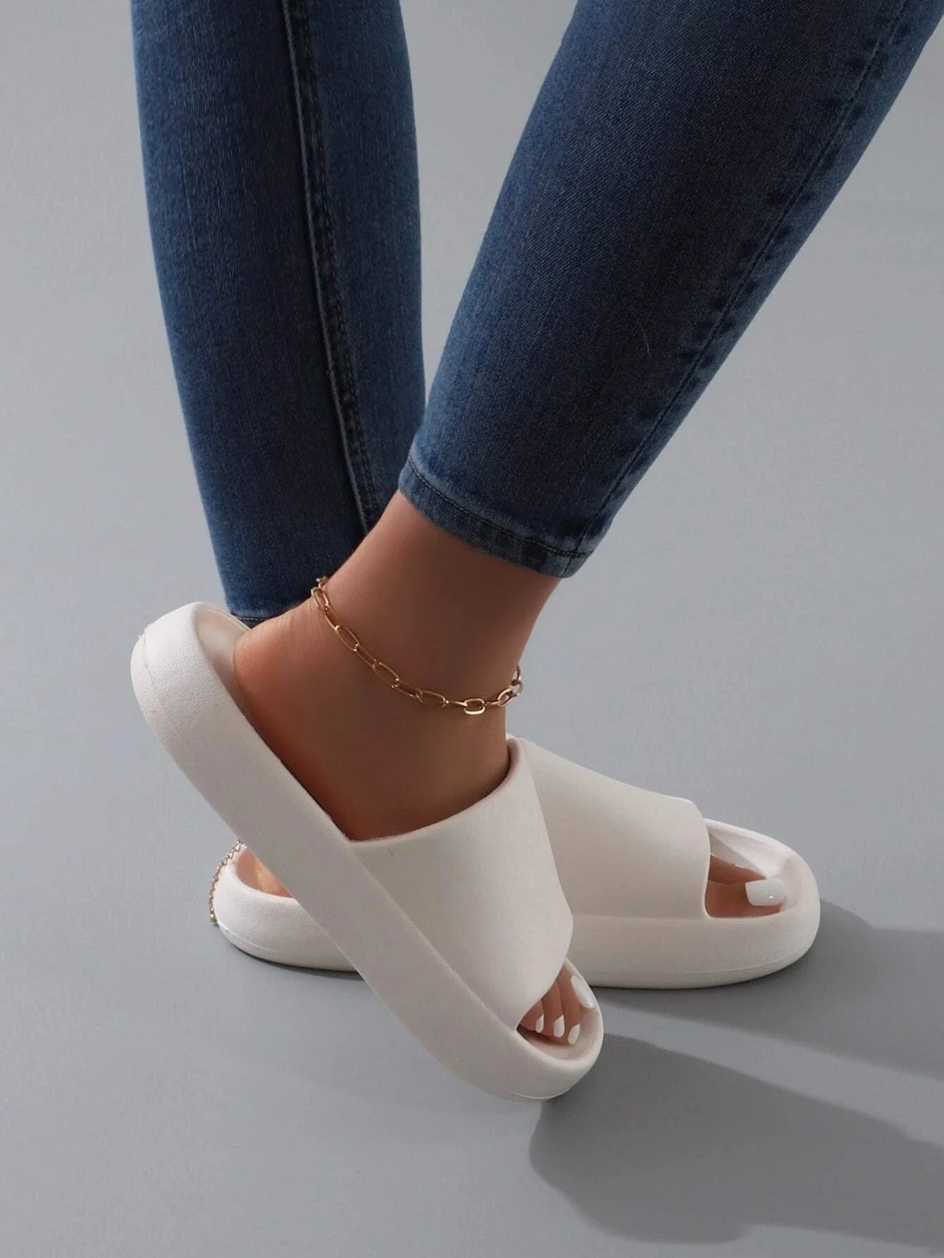 Buy SHEIN Fashion White Slippers For Women, Minimalist Single Band Slides in Pakistan