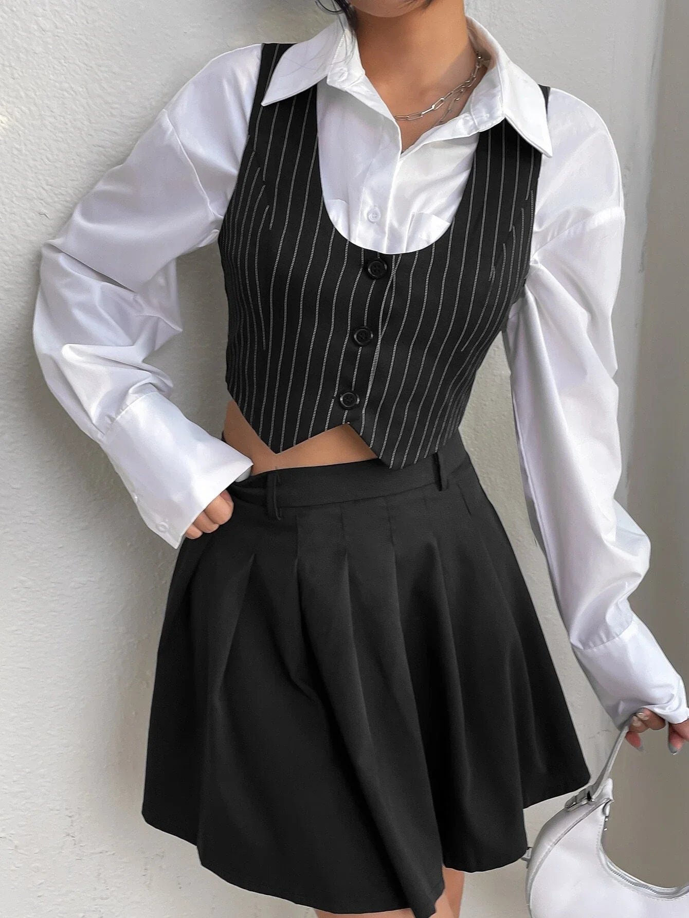 Buy SHEIN Qutie Pinstriped Single Breasted Crop Waistcoat Without Shirt in Pakistan