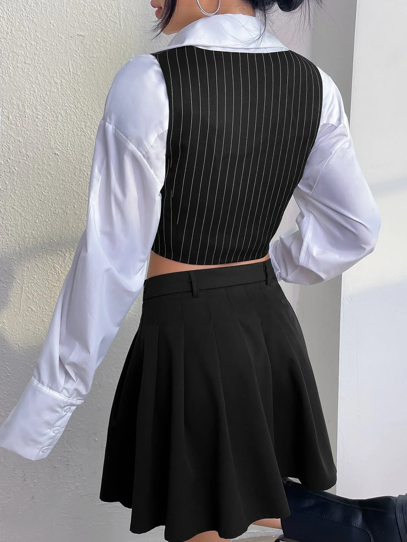 Buy SHEIN Qutie Pinstriped Single Breasted Crop Waistcoat Without Shirt in Pakistan