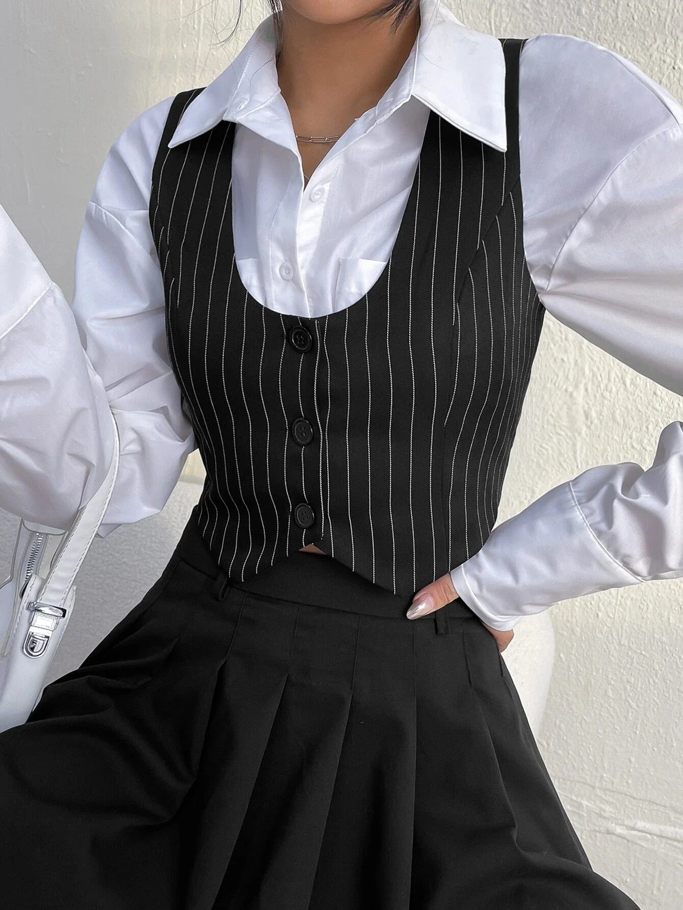 Buy SHEIN Qutie Pinstriped Single Breasted Crop Waistcoat Without Shirt in Pakistan