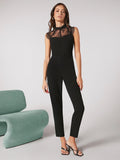 Buy SHEIN BIZwear Zip Back Contrast Lace Sleeveless Jumpsuit in Pakistan