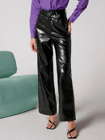 Buy Shein Zipper Fly Palazzo PU Pants in Pakistan