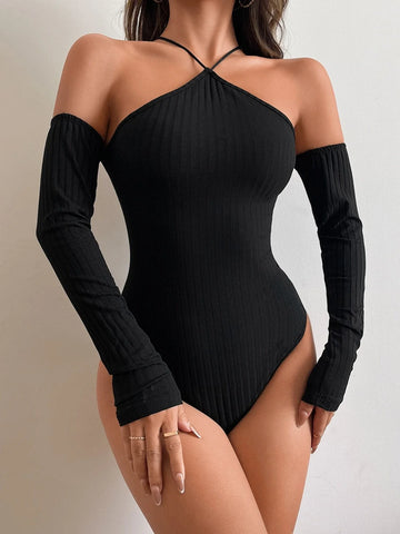 Buy SHEIN BAE Solid Halter Neck Bodysuit in Pakistan