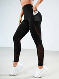 Buy SHEIN Solid Mesh Insert Sports Leggings With Phone Pocket in Pakistan