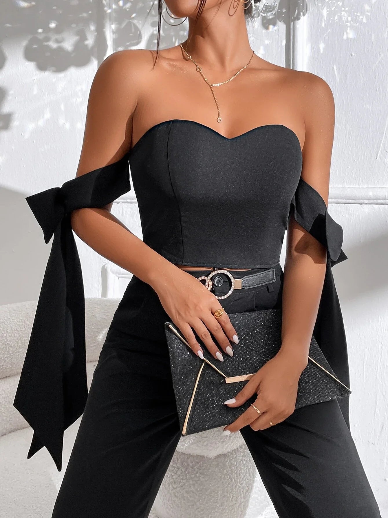 Buy SHEIN SXY Knot Side Zip Back Bustier Crop Top in Pakistan