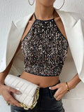 Buy SHEIN Open Back Crop Sequins Halter Top in Pakistan