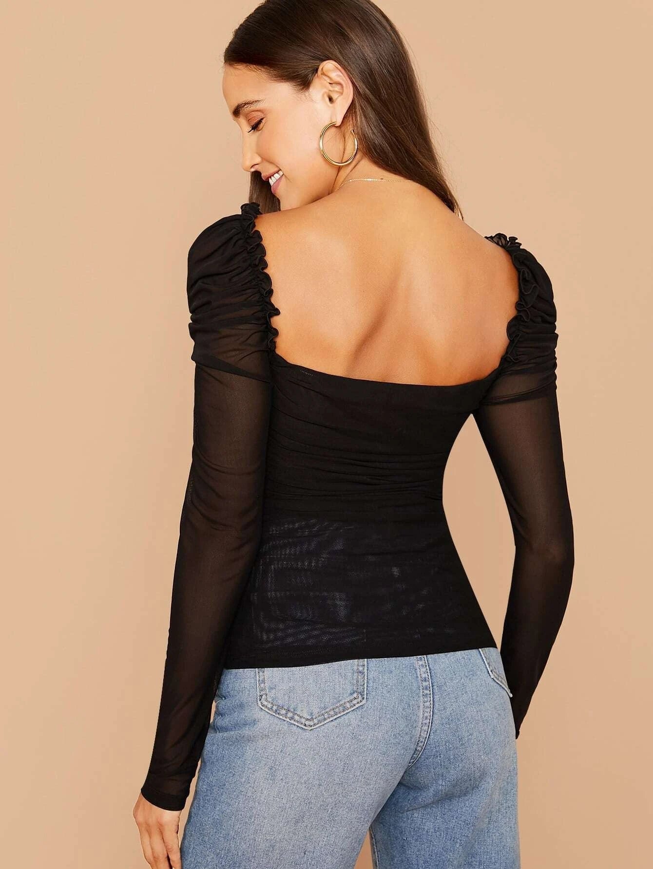 Buy SHEIN BIZwear Sheer Mesh Ruched Ruffled Top in Pakistan