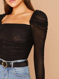 Buy SHEIN BIZwear Sheer Mesh Ruched Ruffled Top in Pakistan