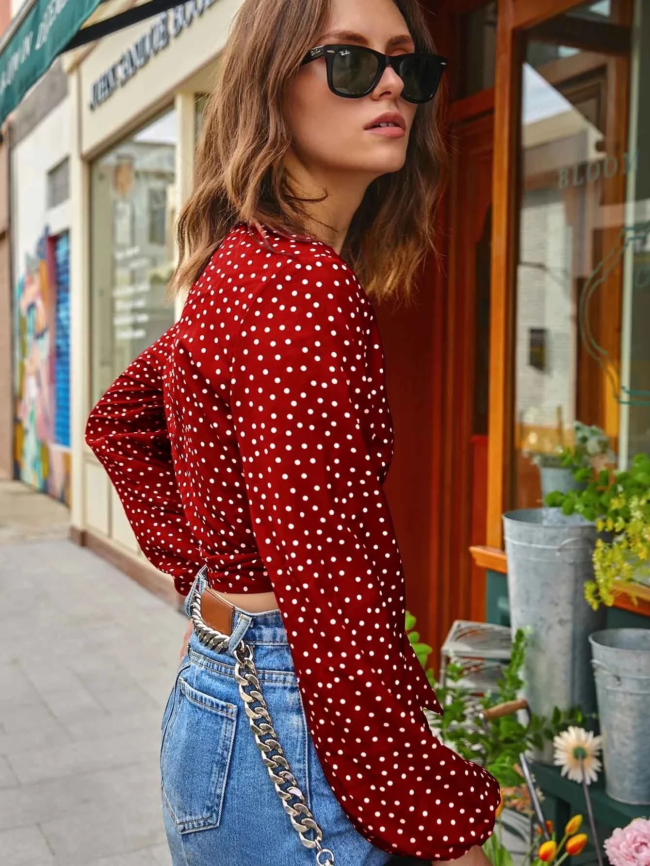 Buy SHEIN Frenchy Polka Dot Surplice Cropped Wrap Top in Pakistan