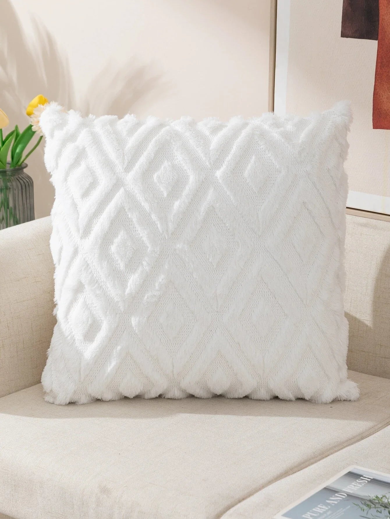 Buy Shein Geometric Pattern Fuzzy Cushion Cover Without Filler in Pakistan