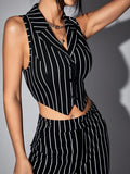 Buy SHEIN ICON Striped Lapel Collar Crop Waistcoat in Pakistan