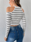 Buy SHEIN EZwear Striped Cold Shoulder Crop Tee in Pakistan